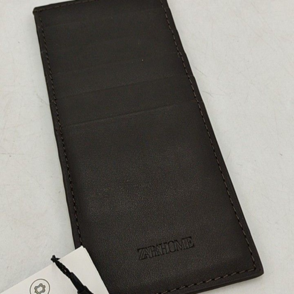 Zara Home Wallet Mens Brown Leather Slim Vertical Card Holder Logo